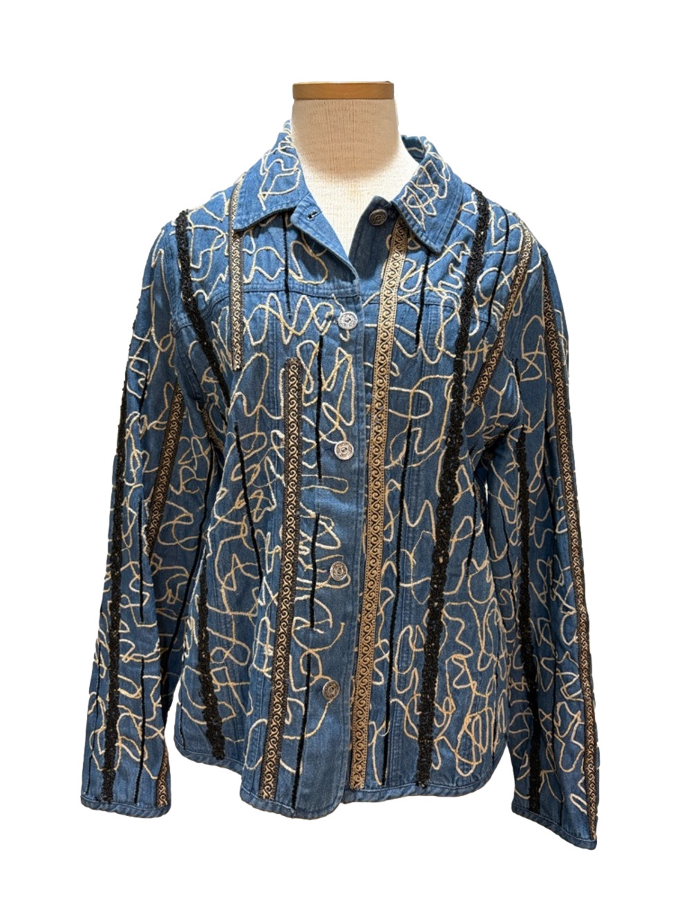 Coldwater Creek size large denim embroidered artsy jacket